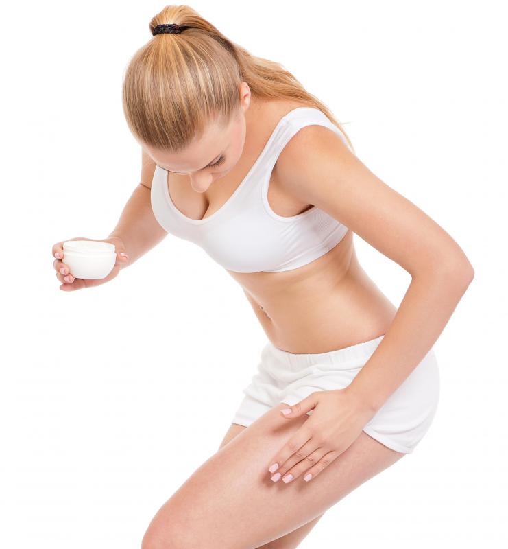 Toning cream is typically applied to the thighs to improve the skin's elasticity.