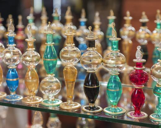 Vintage perfume bottles are often made of brightly colored glass.