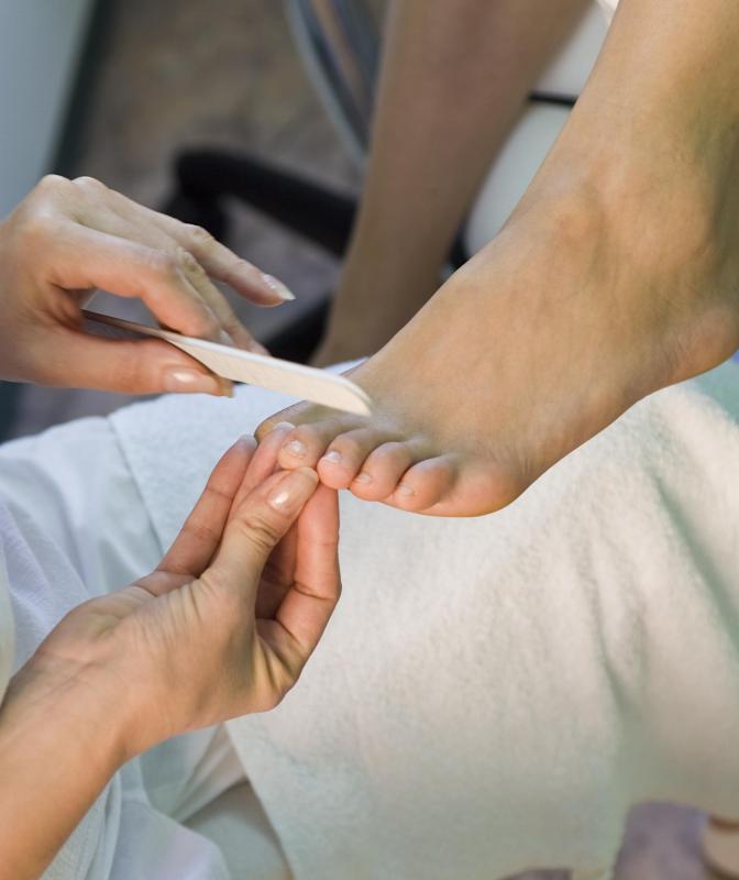 A mini pedicure may be performed to treat nail thickness.