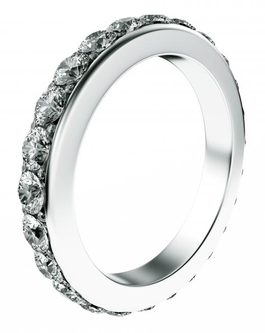 An eternity ring with pave settings.