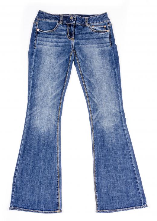 Distressed jeans have an aged look.