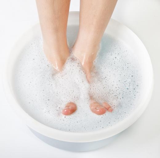 Foot baths can help soften heels.